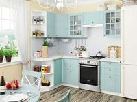 Небольшая угловая кухня в голубом и белом цвете Южно-Сахалинск